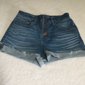 Madewell High-Rise blue jean denim shorts with buttons and frayed hem size 26